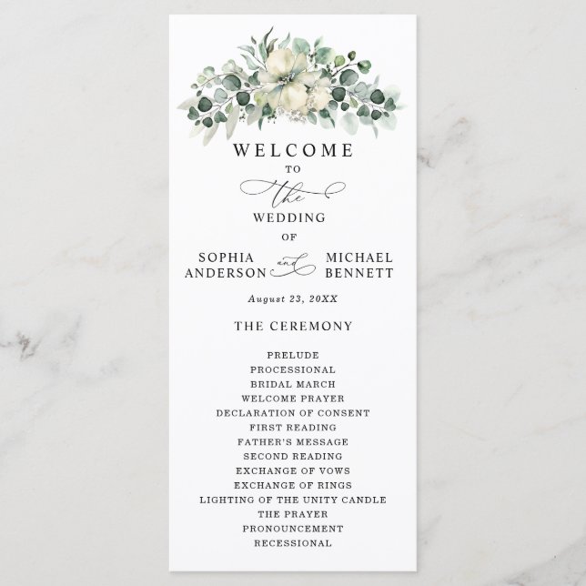 Greenery Eucalyptus Wedding Program (Front)