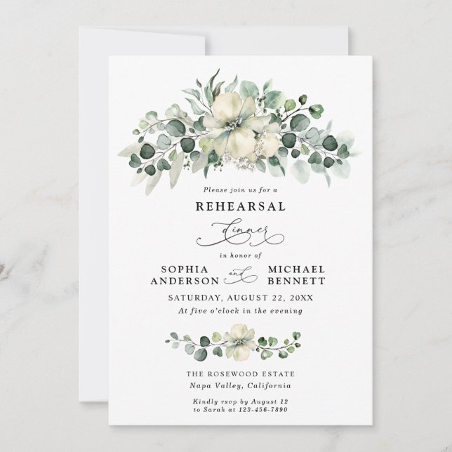 Greenery Eucalyptus Wedding Rehearsal Dinner Invitation (Front)