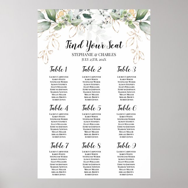 Greenery Eucalyptus Wedding Seating Chart (Front)