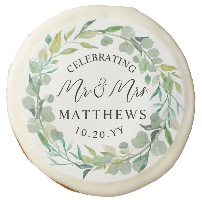 Greenery Eucalyptus Wedding Shower Sugar Cookie (Front)