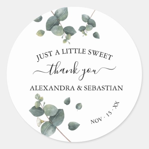 Greenery Eucalyptus Wedding Thank You Classic Roun Classic Round Sticker