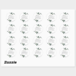 Greenery Eucalyptus Wedding Thank You Classic Round Sticker | Zazzle