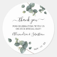 Greenery Eucalyptus Wedding Thank You Classic Round Sticker