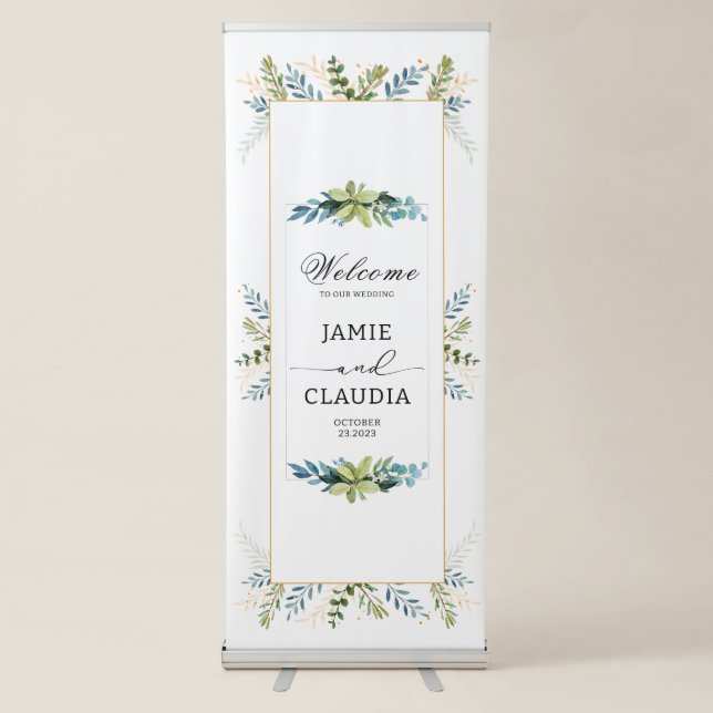 Greenery Eucalyptus wedding welcome Retractable Banner (Front)