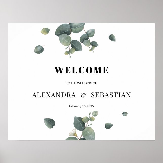 Greenery Eucalyptus Wedding Welcome Sign (Front)