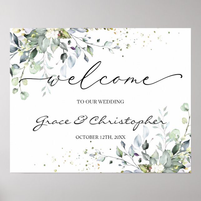 Greenery Eucalyptus Wedding Welcome Sign (Front)