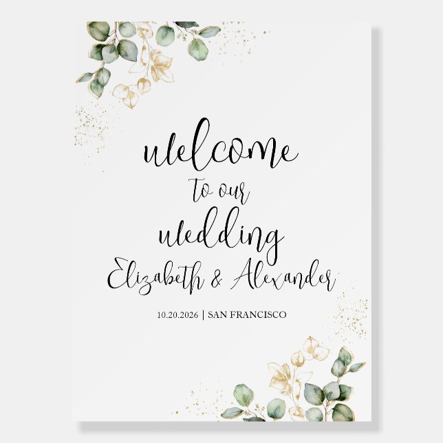 Greenery Eucalyptus Wedding Welcome Sign (Front)