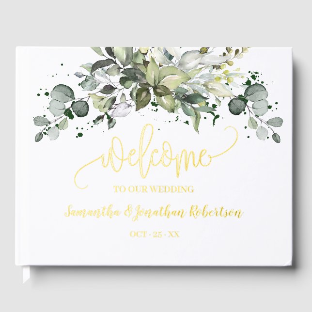 Greenery Eucalyptus Welcome Wedding Foil Guestbook (Front)