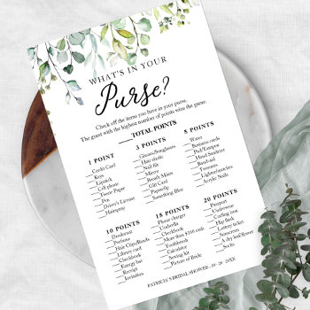 Greenery Eucalyptus What's In Your Purse Game Flyer by StampsbyMargherita at Zazzle