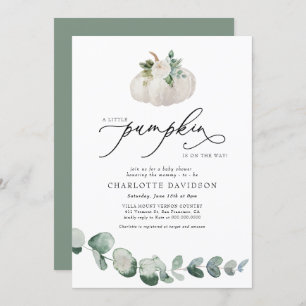 Greenery Eucalyptus White Pumpkin Boho Baby Shower Invitation