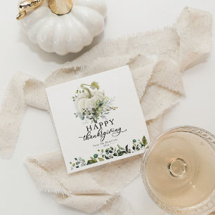 Greenery Eucalyptus White Pumpkin Friendsgiving Napkins
