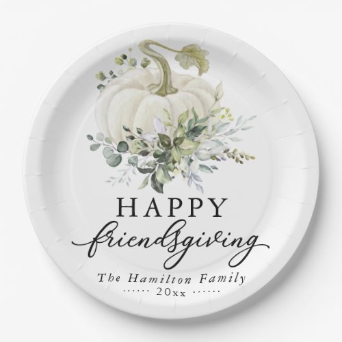 Greenery Eucalyptus White Pumpkin Friendsgiving  Paper Plates