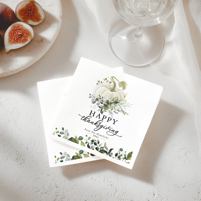 Greenery Eucalyptus White Pumpkin Thanksgiving Napkins (Creator Uploaded)