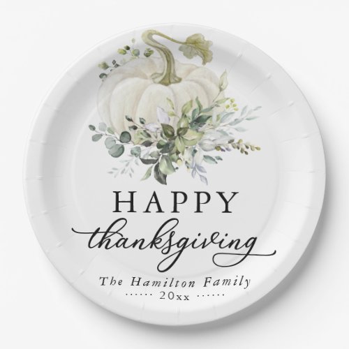 Greenery Eucalyptus White Pumpkin Thanksgiving Paper Plates