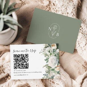 Greenery Eucalyptus White Rose Wedding QR Code RSVP Card