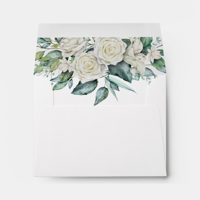 Greenery eucalyptus white roses personalized  envelope (Back (Bottom))