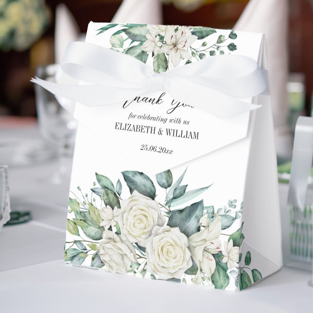 Greenery eucalyptus white roses personalized  favor boxes (Greenery eucalyptus white roses personalized favor box)