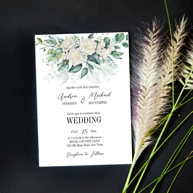 Greenery eucalyptus white roses wedding invitation (Creator Uploaded)