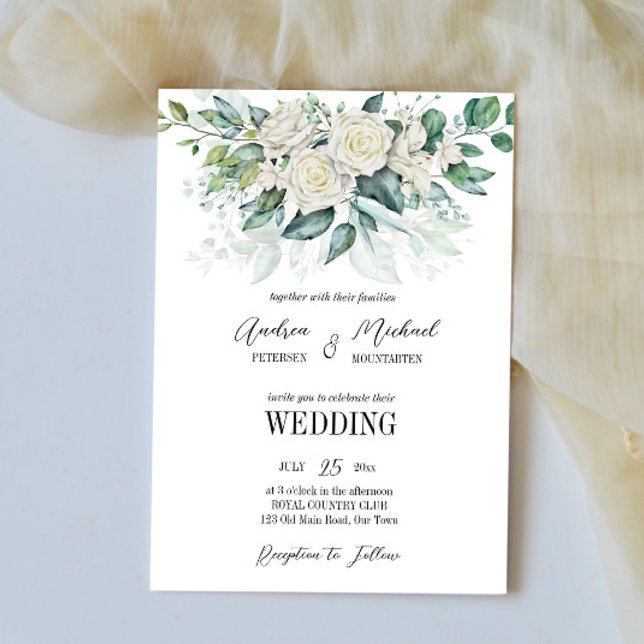 Greenery eucalyptus white roses wedding invitation (Creator Uploaded)