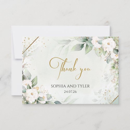 Greenery Eucalyptus White Roses Wedding Thank You Card