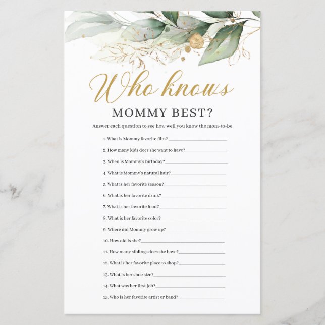 Greenery eucalyptus who knows mommy best game (Front)