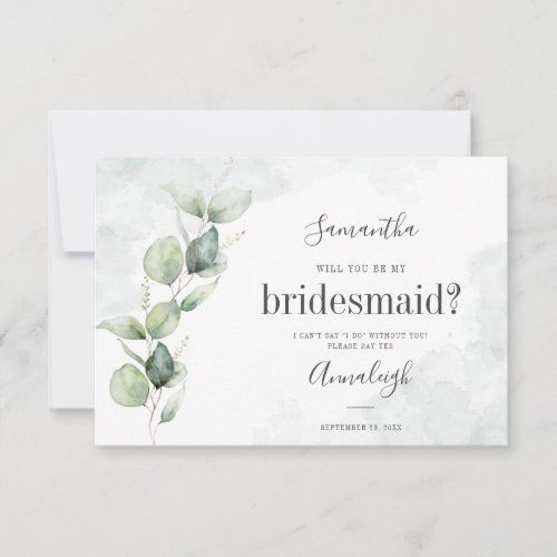 Greenery Eucalyptus Will You Be My Bridesmaid card