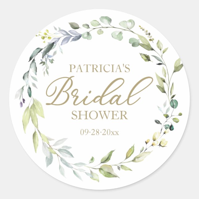 Greenery Eucalyptus Wreath Bridal Shower Favor Tag (Front)