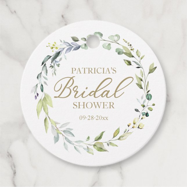 Greenery Eucalyptus Wreath Bridal Shower Favor Tag (Front)