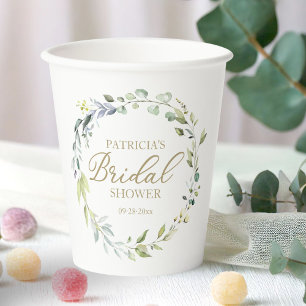 Greenery Eucalyptus Wreath Bridal Shower Paper Cups