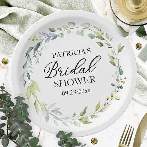 Greenery Eucalyptus Wreath Bridal Shower Paper Plates