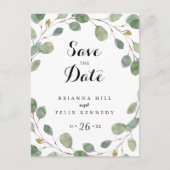 Greenery Eucalyptus Wreath Save the Date Postcard (Front)