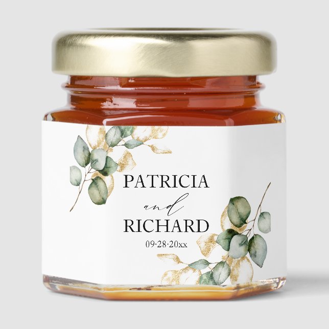 Greenery Eucalyptus Wreath Wedding Honey Jar Favors (Front)