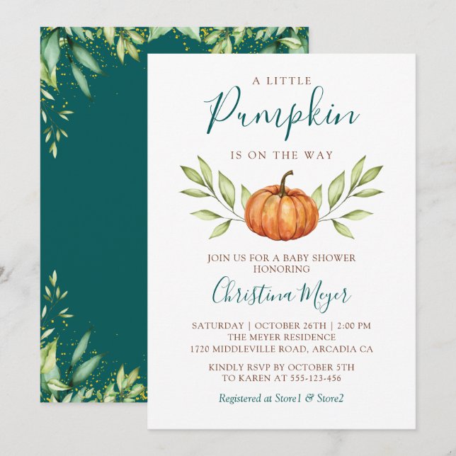 Greenery Fall Pumpkin Autumn Baby Shower Invitation (Front/Back)