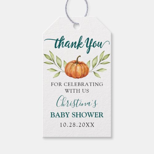 Greenery Fall Pumpkin Baby Shower Thank You Gift Tags