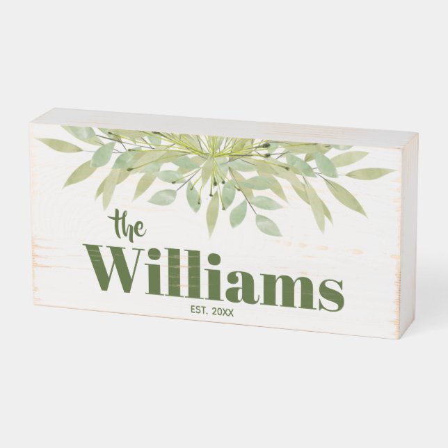 Greenery Family Name Wooden Box Sign (Angled Horizontal)