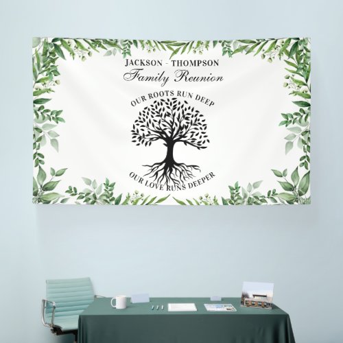 Greenery Family Reunion Tree backdrop banner