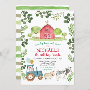 Greenery farm animal birthday invitation