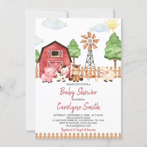 Greenery Farm Animals Barnyard Baby Shower Invitat Invitation