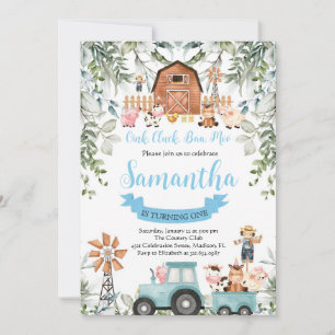 Greenery Farm Animals Barnyard Blue Boy Birthday Invitation