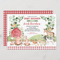 Greenery Farm Animals Barnyard Boy Baby Shower Invitation