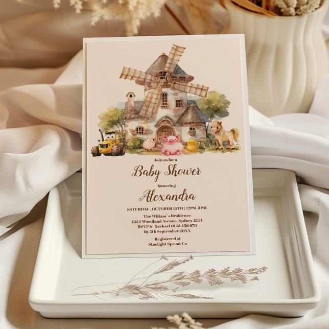 Greenery Farm Animals Barnyard Boy Baby Shower Invitation (Creator Uploaded)