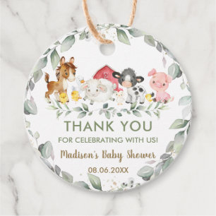 Greenery Farm Animals Birthday Baby Shower Favor Favor Tags