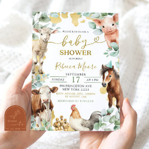 Greenery Farm Eucalyptus Animal Boy Baby Shower Invitation