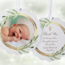 greenery faux foil frame Baptism thank you  Ornament Card