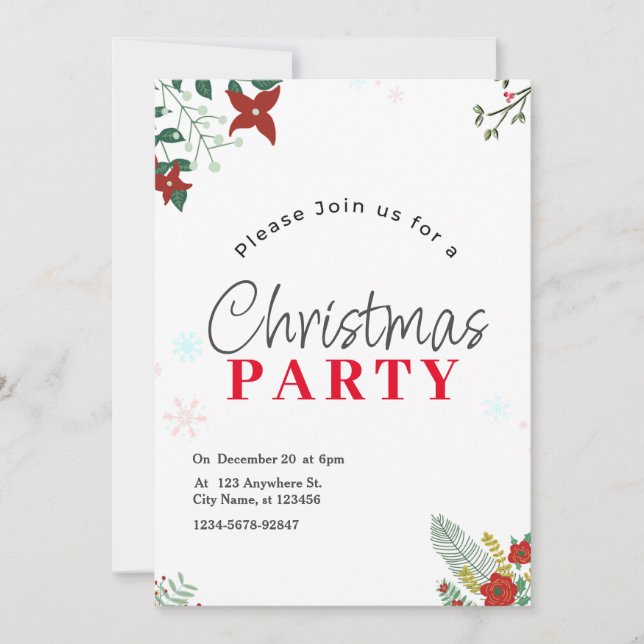 Greenery Festive Christmas Party Invitation (Front)