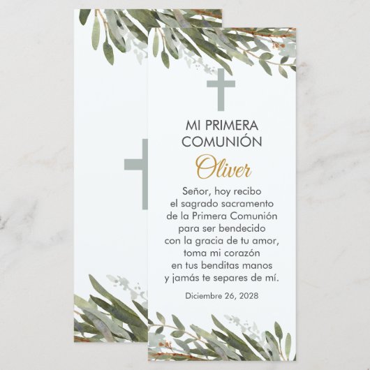 Greenery First Communion Bookmark in Spanish (Front/Back)
