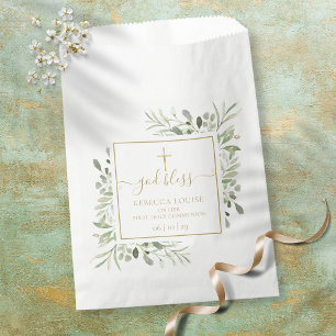 Greenery First Communion Gold Script Favor Bag