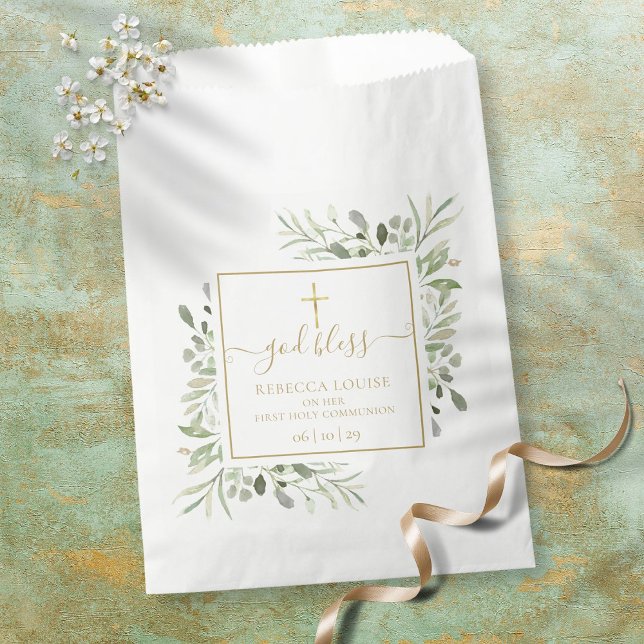 Greenery First Communion Gold Script Favor Bag (Creator Uploaded)