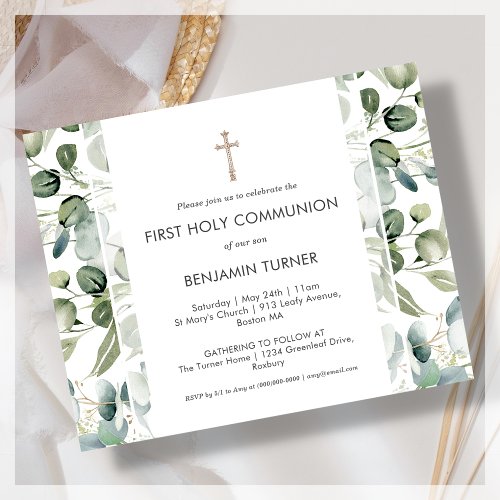Greenery  First Holy Communion Budget Invitation