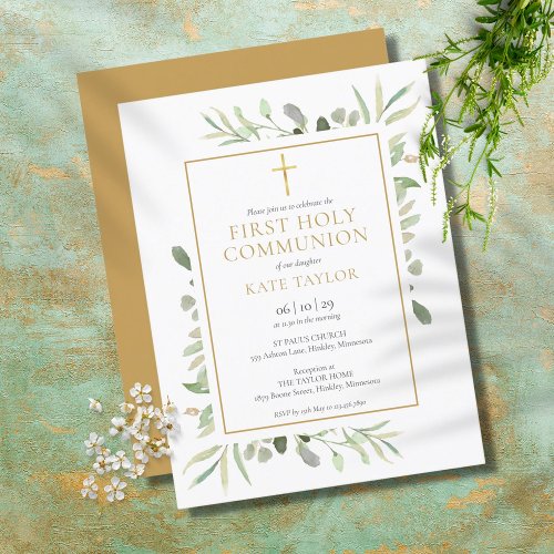Greenery First Holy Communion Invitation